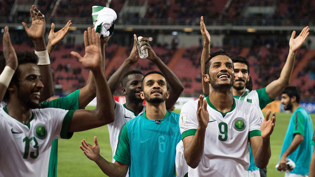 Seleção saudita comemora classificação para a Copa